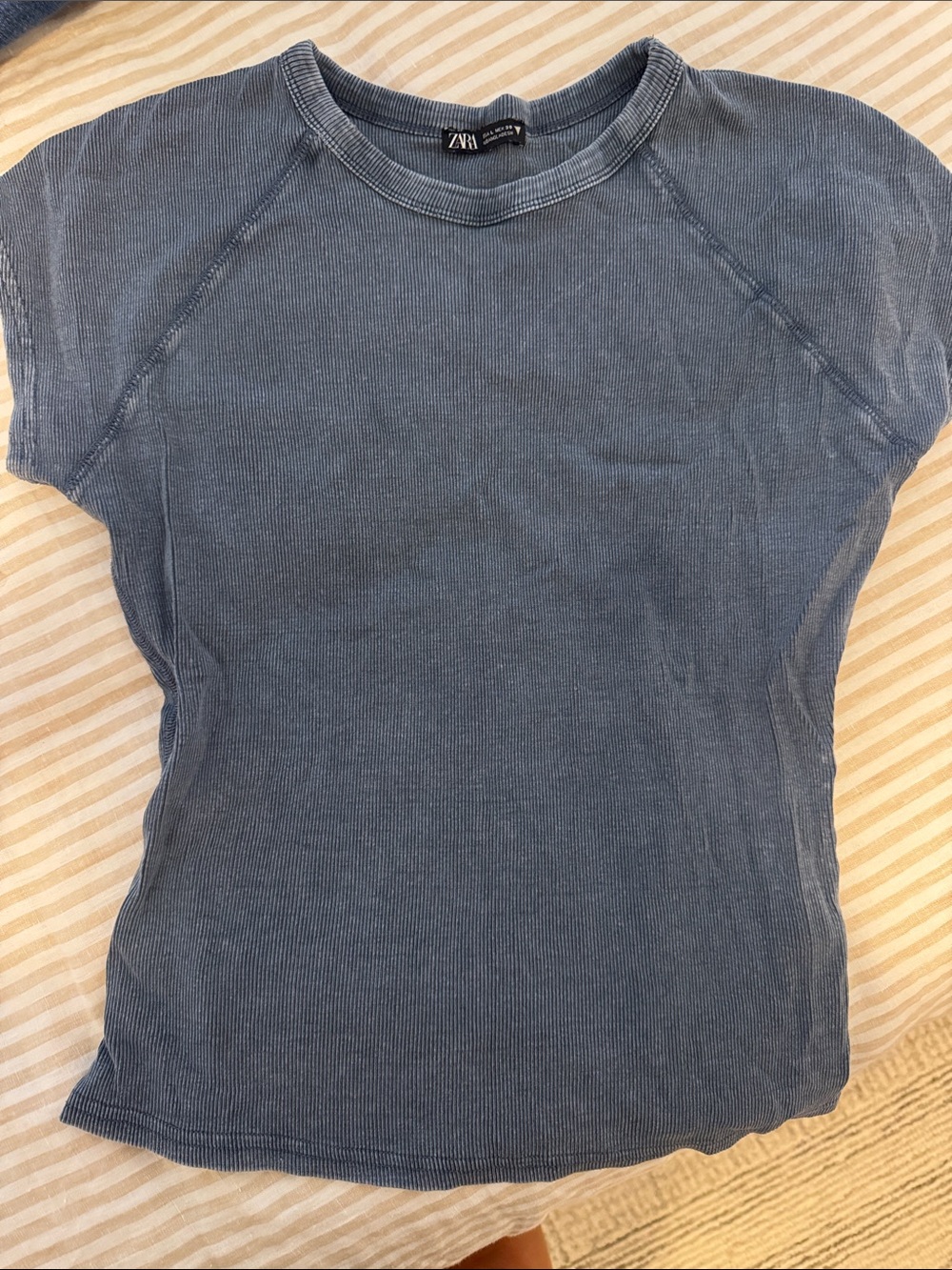 Zara Kids Washed Blue Ribbed Short-Sleeve Tee